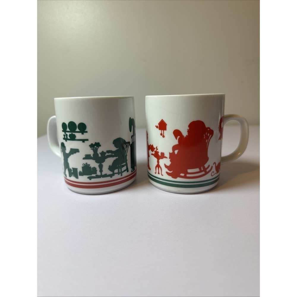 Vintage Two (2) 1984 Avon Red Santa and Elves Christmas Holiday Mugs